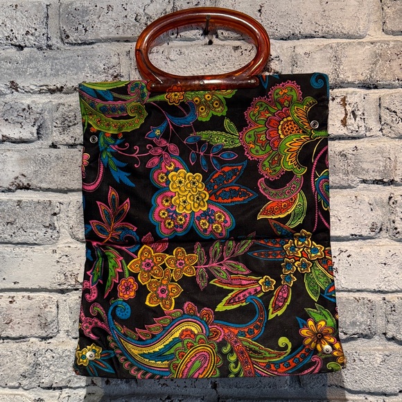 60s Paisley Folding Tote Bag with Lucite Handle by Lady Pride - Picture 3 of 11